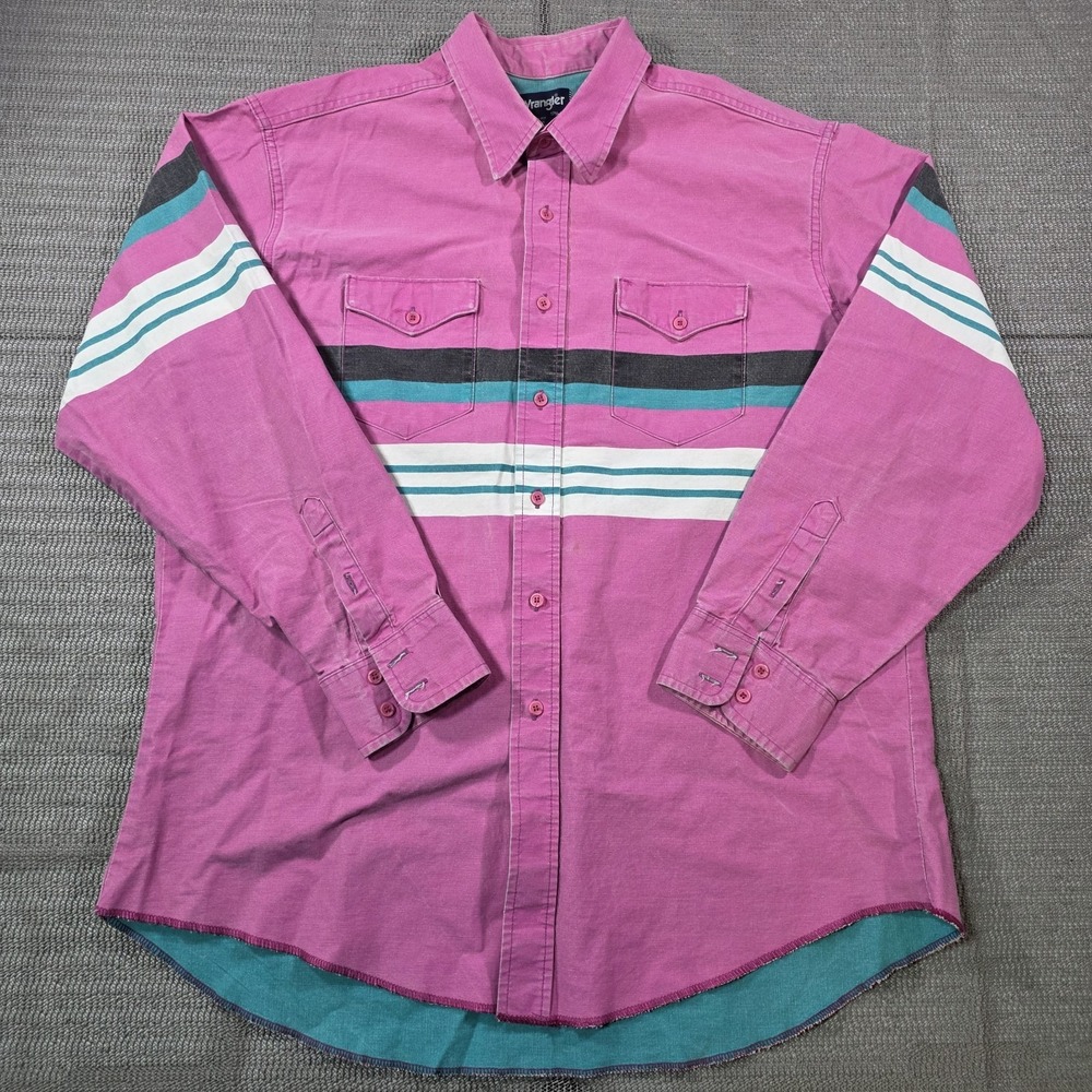 Vintage Wrangler BRUSHPOPPER Canvas Cowboy Western Shirt Pink Stripe size XL